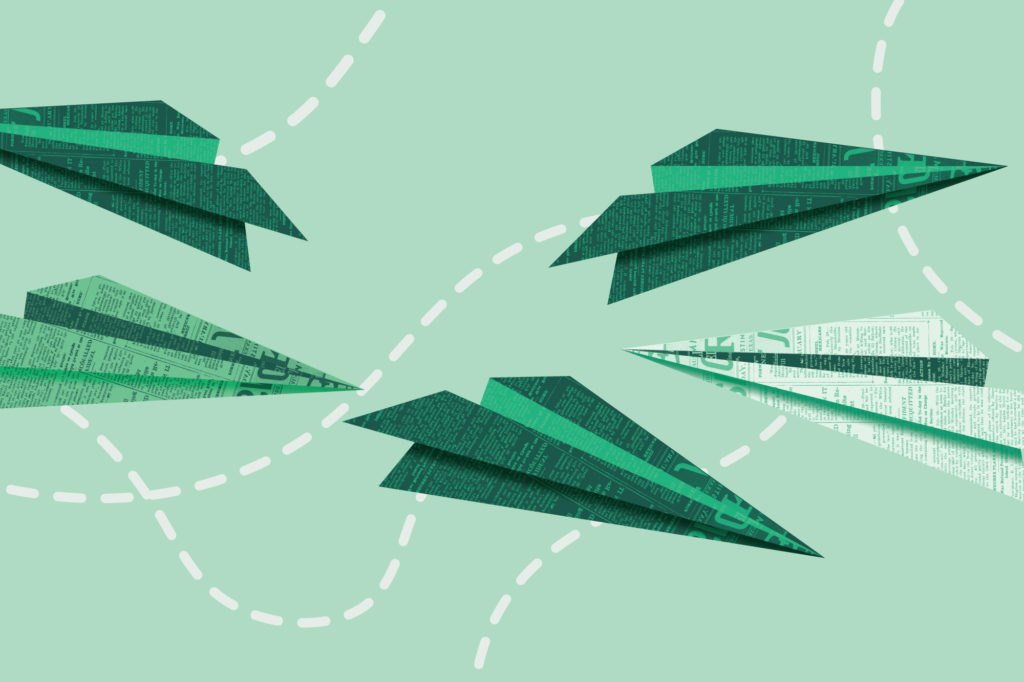 Paper airplanes made out of newspaper