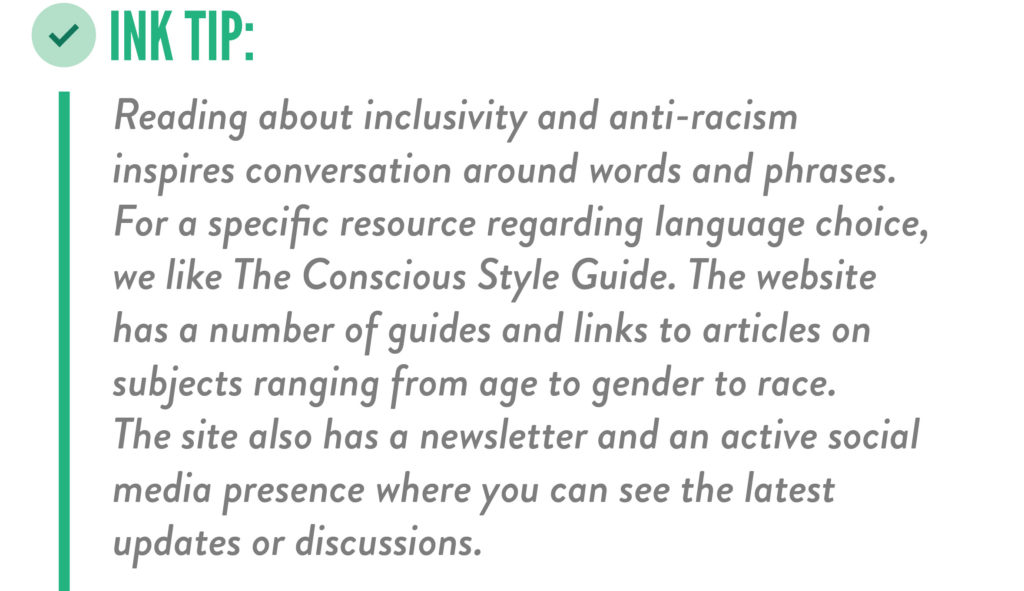 Marketing and communications tip for using inclusive style guides. 