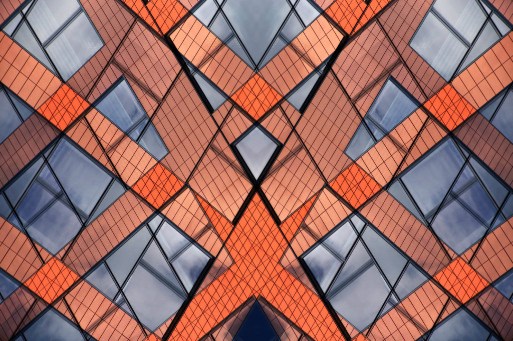 Abstract windows of building, orange and gray