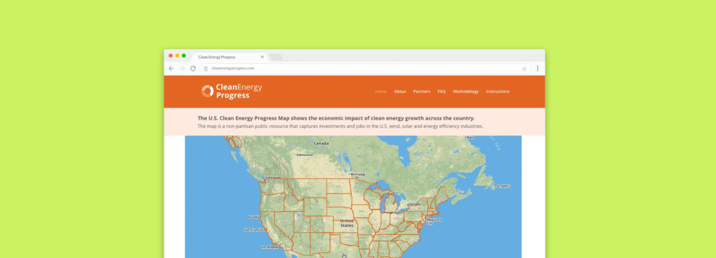 Webpage showing interactive energy progress map