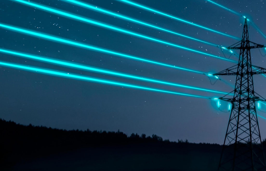 Energy content marketing represented by glowing transmission lines