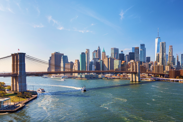 View of the Brooklyn Bridge in New York, New York